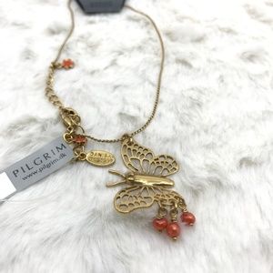 Goldtone Butterfly Flower Bead Ankle Chain